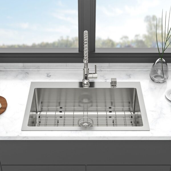 Kitchen Sink Drop In 16 Gauge Stainless Steel Single Bowl Topmount - Black