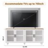 Farmhouse TV Stand With Solid Wood Gourd Shaped Legs For TVs Up To 70", Entertainment Center With Bookshelves & Tempered Glass Doors, Media Console With Adjustable Shelves, Living Room - White / Natural - Image 5