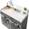 Washer Dryer Countertop Organizer, Double Layer Wooden Laundry Shelf Topper With Edge For Storage - White - Image 5