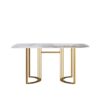 63" Modern Artificial Stone Pandora White Curved Metal Leg Dining Table, 6 People - Antique White - Image 3