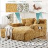 Chenille Interior Lazy Sofa Chaise Longue With Armrests And 3 Pillows - Yellow - Image 4