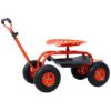 Rolling Garden Scooter Cart With 360 Swivel Seat, Tool Tray, Frame - Red - Image 4