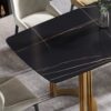 63" Modern Artificial Stone Curved Golden Metal Leg Dining Table, 6 People - Black / Gold - Image 6