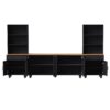 Farmhouse TV Stand With Solid Wood Gourd Shaped Legs For TVs Up To 70", Entertainment Center With Bookshelves & Tempered Glass Doors, Media Console With Adjustable Shelves, Living Room - Black / Natural - Image 15