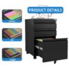 Metal 3 Drawer Mobile File Cabinet With Lock For Home Office Organizer - Black - Image 7