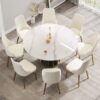 59.05" Modern Artificial Stone Round Panel Metal Iron Base Dining Table, Can Accommodate 8 People, (Not Including Chairs) - White / Black - Image 2