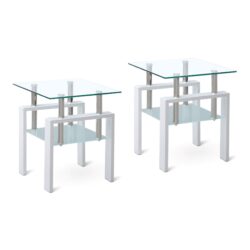2 Pieces Tempered Glass End Table With Storage For Living Room In Modern Design - Clear