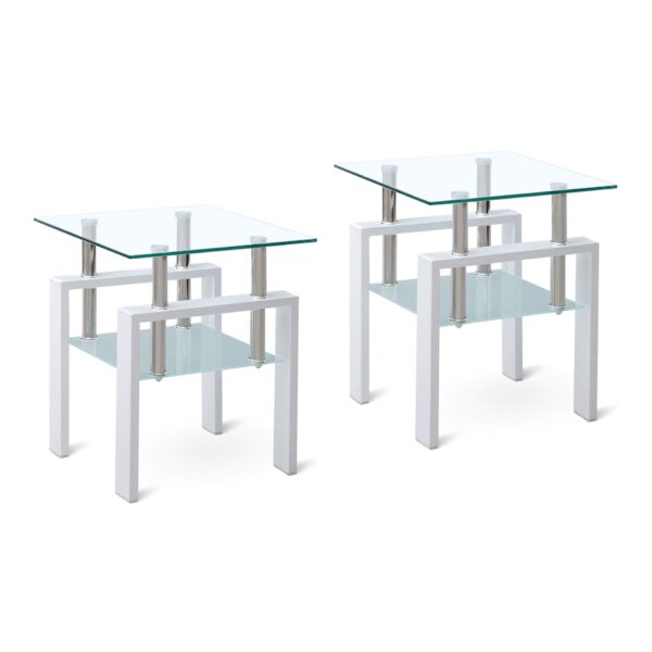 2 Pieces Tempered Glass End Table With Storage For Living Room In Modern Design - Clear