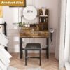 Makeup Vanity Table With LED Lights, 3 Color Options, Power Outlet - Brown - Image 11