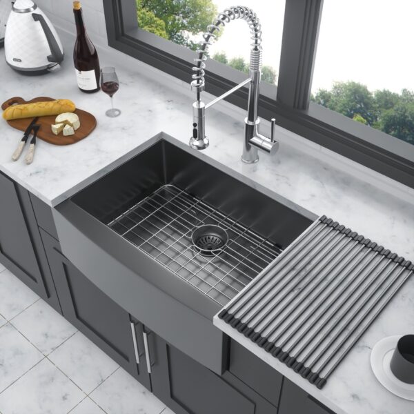 Farmhouse Sink 27" Stainless Steel Apron Front Kitchen Sink - Gunmetal Black