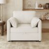 Convertible Pull Out Sofa Bed, 3 In 1 Convertible Sleeper Chair Adjustable Backrest With Thicked Cushions, Multi Functional Linen Armchair For Living Room, Bedroom, Apartment, Office - White - Image 4