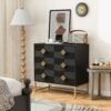 3 Drawer Storage Cabinet, 3 Drawer Modern Dresser, Chest Of Drawers With Decorative Embossed Pattern Door For Entryway, Living Room, Bed Room - Black - Image 2