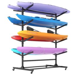 Heavy Duty Freestanding Kayak Storage Rack With Adjustable 8 Kayak Stand And Wheels For Garage, Indoor & Outdoor Use Metal - Black