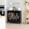 Vintage Carved Buffet Cabinet With Adjustable Shelves, Wooden Decorative Sideboard - Black - Image 14
