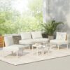 6 Piece Patio Sofa Furniture Set, Half Moon Outdoor Sectional Sofa With 2 High Low Coffee Tables, 4 Pillows & Cushions - Beige - Image 3