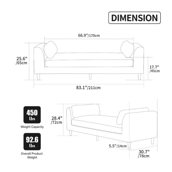 Modern Upholstered End Of Bed Bench With Armrests, Chenille Chaise Lounge Couch With Bolster Pillows, Rubberwood Legs - Beige