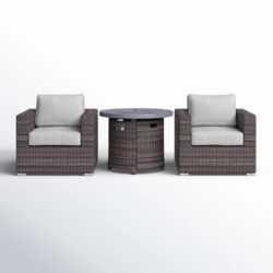 3 Piece Rattan Patio Sofa Set With Comfortable Cushions - Brown Mix / Gray