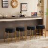 Round Bar Stools (Set of 2), Contemporary Upholstered Dining Stools For Kitchens, Coffee Shops And Bar Stores - Black / Gold - Image 7