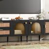 Rattan TV Stand With 3 Cabinets & 2 Drawers, Rattan-Inspired Media Console Table For Tvs Up To 80'', LED Light Entertainment Center, TV Cabinet For Living Room - Black - Image 32