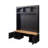 Farmhouse 4 In 1 Hall Tree With Wood Grain Bench And Top, Multifunctional Coat Rack With Hooks And Shell Handles, Mudroom Bench With Adjustable Shelves For Hallway, Living Room - Black - Image 12