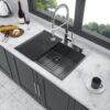 Topmount Kitchen Sink 16 Gauge Stainless Steel Single Bowl - Black / Gray - Image 4