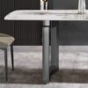 63" Modern Artificial Stone Pandora White Curved Metal Leg Dining Table, 6 People - Antique White / Black - Image 6