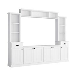 Minimalist - Entertainment Wall Unit Set With Bridge For TVs Up To 75", Ample Storage Space TV Stand With Adjustable Shelves - White