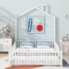 Full Size Metal House Platform Bed With Guardrail And Chimney - White - Image 4