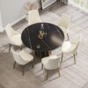 Modern Artificial Stone Round Metal Iron Base Dining Table, Can Accommodate 6 People (Not Including Chairs.) - Black - Image 2