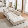 Multi Module Combination Style Sofa For Living Room And Other Lounge Spaces, Modern Minimalist Corduroy Combination Sofa With 2 Comfort Cushions With USB & C Charging Ports, 2 Sets - Beige - Image 18