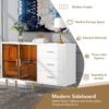 Modern Sideboard Buffet Cabinet Marble Sticker Tabletop And Amber-Yellow Tempered Glass Doors With Gold Metal Legs & Handles - White - Image 4