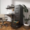 Modern 4 Drawer Metal Vertical Filing Cabinets With Lock For Home Office, Steel Construction, Letter / Legal / A4 / F4 Size - Brushed Nickel - Image 6