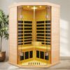 2 Persons Large Glass Front Deluxe Version Hemlock Far Infrared Corner Sauna Room - Natural - Image 2