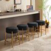 Round Bar Stools (Set of 2), Contemporary Upholstered Dining Stools For Kitchens, Coffee Shops And Bar Stores - Black / Gold - Image 5