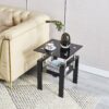 Modern Tempered Glass Sofa Table With Storage, 2 Layers Living Room Side Table - Black - Image 5