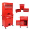 6 Drawer Lockable Tool Cabinet On Wheels Steel Rolling Tool Chest With Detachable Toolbox, 2 In 1 Garage Workshop Storage Organizer With 4 Universal Casters - Red - Image 6