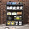 Industrial Metal 5 Tier Storage Shelves, Adjustable Heavy Duty Garage Shelving Unit - Brushed Nickel - Image 7