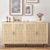 Elegant And Functional 4 Door Rattan Decorative Storage Cabinet For Bedroom, Living Room, Office - Natural - Image 2
