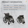 Manual Wheelchair With Double X Force Support Double Brakes 24" Non InflatableTires Lightweight Foldable Transport Wheelchair For All Terrains 350Lbs Capacity Color - Black / Gray - Image 10