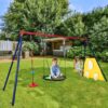 5 In 1 Swing Set With Textilene Swing And Tree Swing Disc Metal Plastic Safe Swing Seat For Outdoor Playground - Blue / Green - Image 2