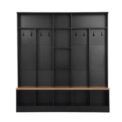Wide Design Hall Tree With Storage Bench, Minimalist Shoe Cabinet With Cube Storage & Shelves, Multifunctional Coat Rack With 8 Hooks For Entryways, Mudroom - Black