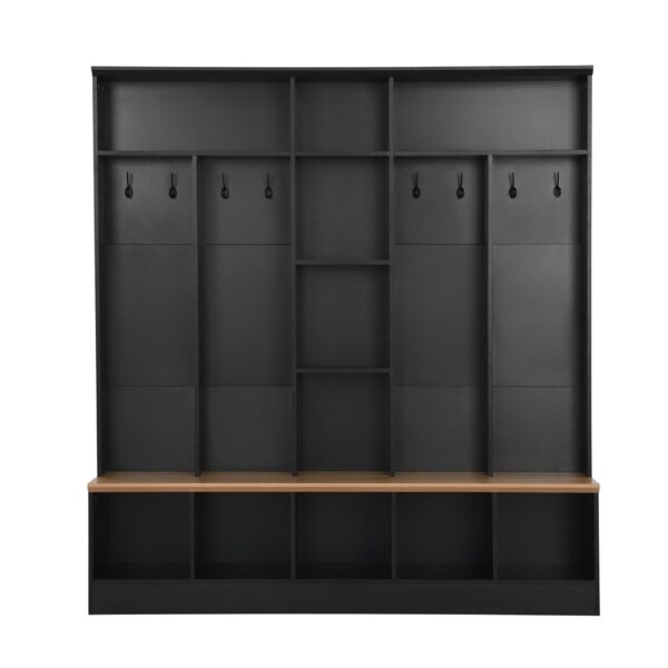 Wide Design Hall Tree With Storage Bench, Minimalist Shoe Cabinet With Cube Storage & Shelves, Multifunctional Coat Rack With 8 Hooks For Entryways, Mudroom - Black