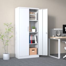 Heavy Duty Metal Garage Storage Cabinet, Steel Locking Cabinet With Adjustable Shelves - Brushed Nickel