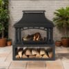 40" Wood Burning Fireplace, 50000 Btu Steel Fire Pit, Wood Burning Chimney For Outside Patio Deck Garden Backyard - Black - Image 2