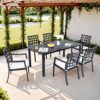 7 Pieces Outdoor Patio Dining Set, Rectangular Table And 6 Stationary Dining Chairs, Cast, Rust Free, Sunbrella Cushions, Weather Resistant - Ember Black - Image 9