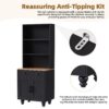 Farmhouse TV Stand With Solid Wood Gourd Shaped Legs For TVs Up To 70", Entertainment Center With Bookshelves & Tempered Glass Doors, Media Console With Adjustable Shelves, Living Room - Black / Natural - Image 8