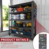 Heavy Duty 5 Tier Adjustable Metal Shelving Unit With Pegboard And Wheels For Multipurpose Storage - Black - Image 15