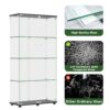 Modern Glass Display Cabinet With 4 Shelf Double Doors And Lock, Tempered Glass Bookshelf For Living Room - Black - Image 5