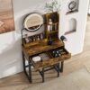 Makeup Vanity Table With LED Lights, 3 Color Options, Power Outlet - Brown - Image 5