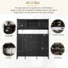 Multifunctional Tipping Bucket Shoe Cabinet With Storage Shelf & 6 Flip Drawers, Large Hall Tree With Tempered Glass Doors, Foyer Cabinet With 4 Hooks For Hallway - Black - Image 6